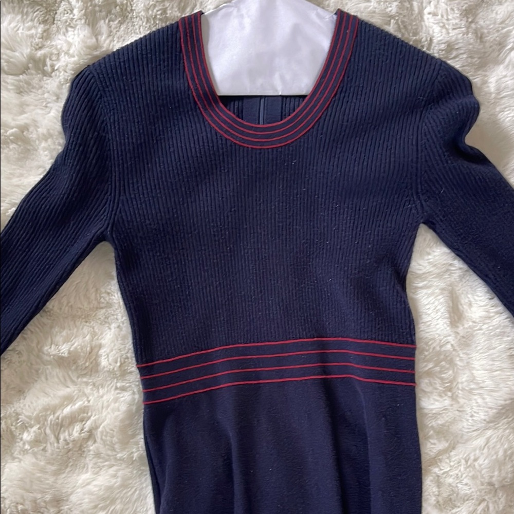 Navy Blue Dress with Red Accents